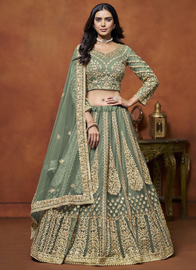 Net Green Wedding Wear Embroidery Work Lehenga Choli